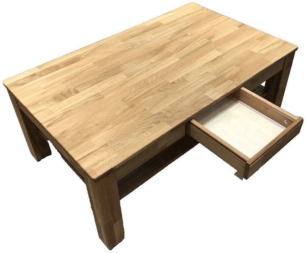 ELFO Couchtisch Couchtisch Eiche Massiv geölt 115 x 70 cm mit Schubkasten, Breite 115cm