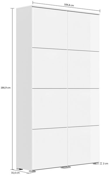 Schuhschrank Emotion 8 Klappen 32 Paar 105x187 cm Weiss-Beton : Weissmatt / Beton Bild 4