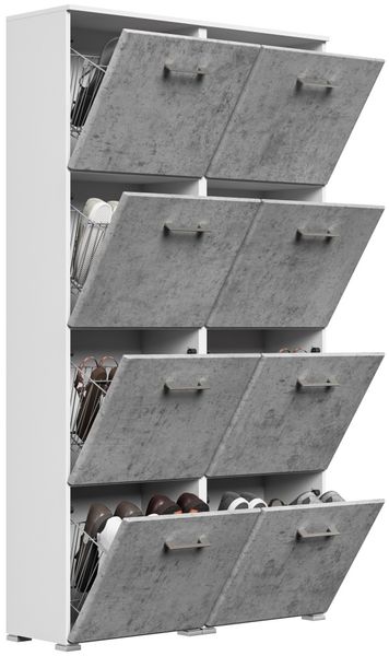 Schuhschrank Emotion 8 Klappen 32 Paar 105x187 cm Weiss-Beton : Weissmatt / Beton Bild 5
