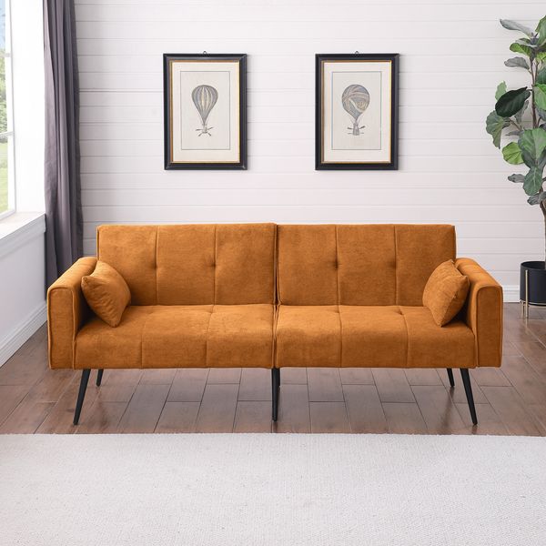 Schlafsofa aus Stoff mit Cordbezug und Metallfüßen, 175 x 71 x 71 cm, Orange