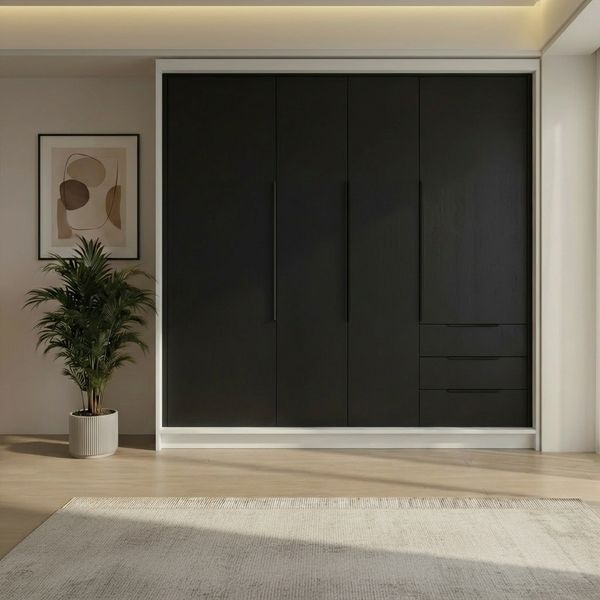 Schwebetürenschrank KLARI 2-türig Schrank 200 cm (mit Spiegel) Farbe: Weiß, Schwarz, Schwarz