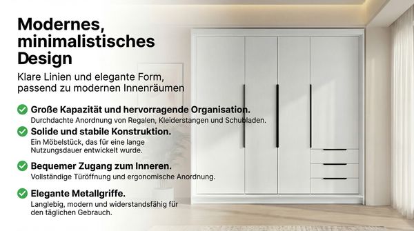 Schwebetürenschrank KLARI 2-türig Schrank 200 cm (mit Spiegel) Farbe: Weiß, Schwarz, Schwarz Bild 6