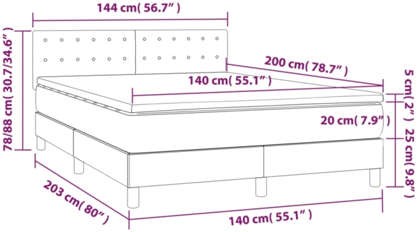vidaXL Boxspringbett mit Matratze Dunkelgrau 140x200 cm Samt 3141546 Bild 6