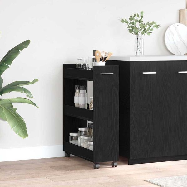 vidaXL Schrank Mit Rad Schwarz Eichen-Optik 60 x 22 x 79 cm 869140