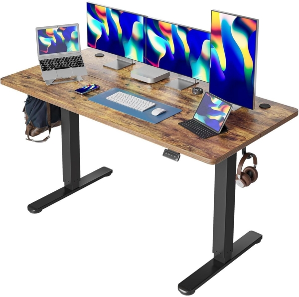 Höhenverstellbarer Elektrischer Schreibtisch 152 x 60cm, Braun Tischplatte