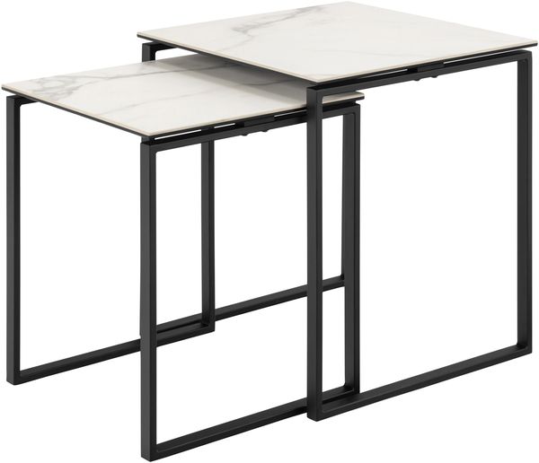 Satztisch >Katrine< (2er-Set) Glas-Keramik, weiss - 50x55x50 + 43x43x50 cm (BxHxT)