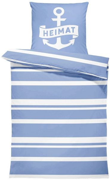 One Home Bettwäsche Maritim Heimat, Mikrofaser, 2 teilig, Knitterfrei Weich, Anker Gestreift Streifen Marine blau weiß