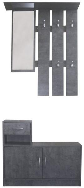 HTI-Living Garderobe Garderobenpaneel mit Schuhschrank Thekla Beton (Set, 2 St, 1 Garderobenpaneel mit Spiegel, 1 Schuhschrank), mit Spiegel Hutablage und 5 Kleiderhaken