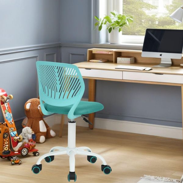 FurnitureR Kinderzimmer Schreibtischstuhl ergonomisch, höhenverstellbarer Drehstuhl ohne Armlehnen, Netzrückenlehne, Metallfuß mit Rollen, Sitz 38x40 cm, Rückenlehne 32cm, 130kg tragbar, Grün