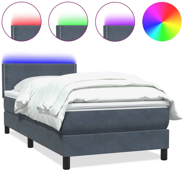 vidaXL Boxspringbett mit Matratze & LED Dunkelgrau 80x210 cm Samt 3316762 Bild 1