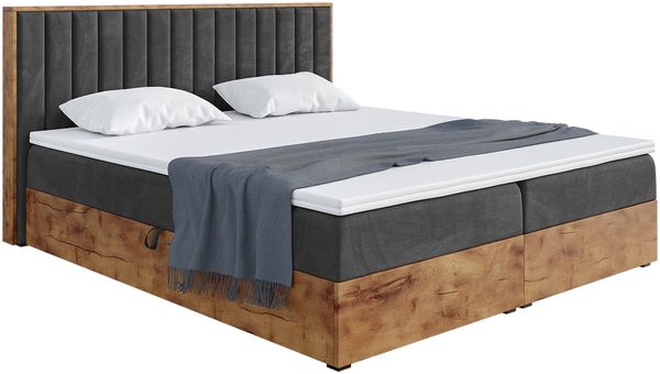 MEBLINI Boxspringbett LOFTY 4 160x220 cm mit Bettkasten - H3/Schwarz Samt Polsterbett - Doppelbett mit Topper & Taschenfederkern-Matratze Bild 2