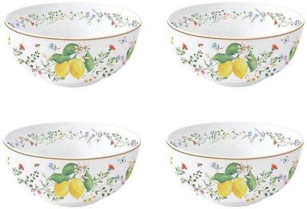 EasyLife Müslischüssel Fleurs et Citrons, Porzellan, Spülmaschinengeeignet, Mehrfarbig, Zitronen, H: 7cm