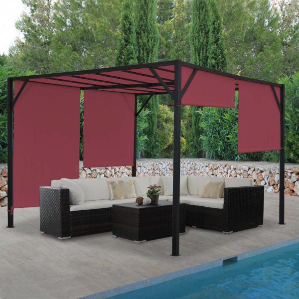 Pergola Baia, Garten Pavillon Terrassenüberdachung, stabiles 6cm-Stahl-Gestell + Schiebedach bordeaux-rot ~ 3x3m