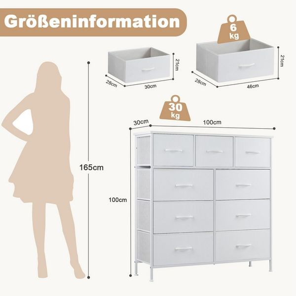 DUMOS Schubkastenkommode Kommode mit 7, 8, 9 Schubladen Stoffkommode mit Stabilem, 8 Schubladen