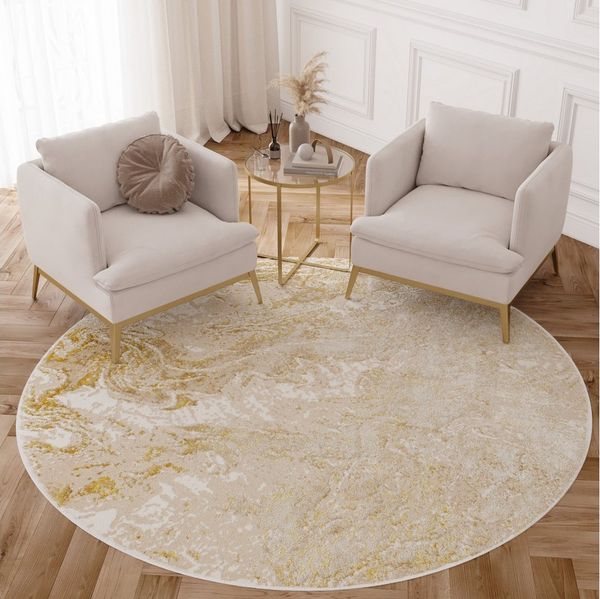 Tapiso Designteppich CRYSTAL, rund, Höhe: 8 mm, Kurzflor Schimmereffekt, pflegeleicht, allergikergeeignet