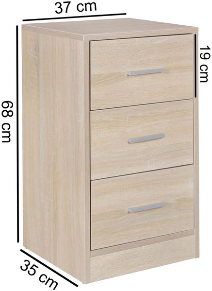 Wohnling Nachtkonsole Boxspringbett OLE mit 3 Schubladen in Holz Modern | B x H x T: 37,5 x 68 x 35 cm | Design Nachtkästchen | Nako - Nachttisch Kommode | Nachtschrank Bild 3