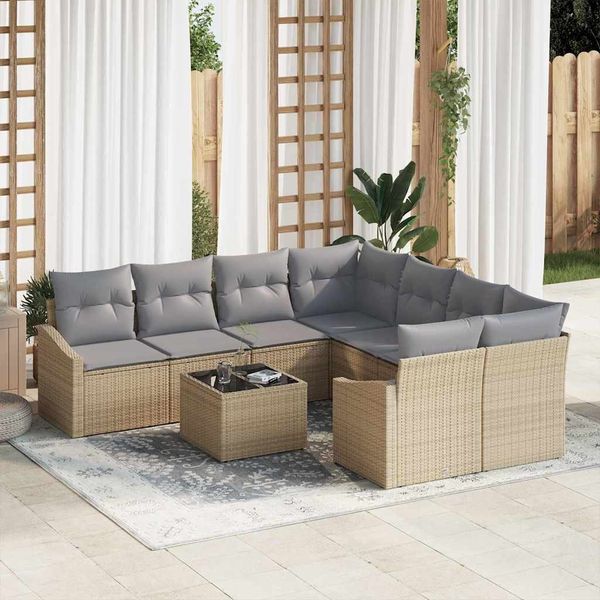 vidaXL Sofa Set mit Kissen 9 pcs Beige und Hellgrau Poly-Rattan 3346660