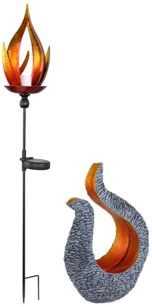 2er Set LED Solarlampe, Flammen Design, Skulptur