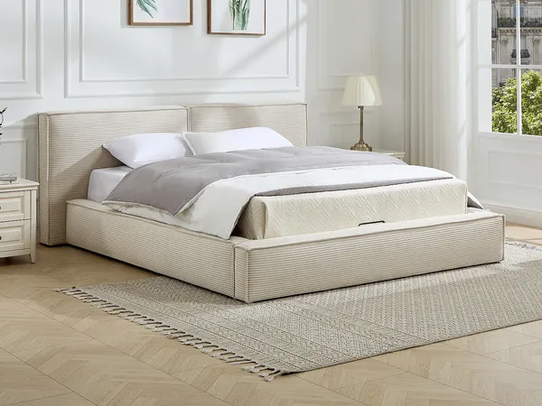 Vente-unique - TAVESO Bett SamtStoff Beige - B 214 cm x H 92 cm x L 234 cm