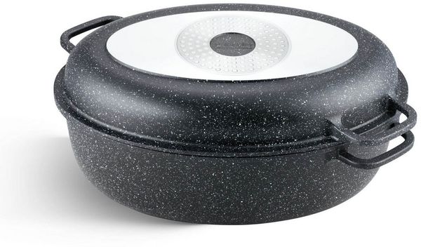 Edenberg Bräter Aluguss Bräter 8L Alugussbräter Pfanne, zwei in eins, Gänsepfanne Ente, Aluminium, Edelstahl, Keramik (3-tlg)