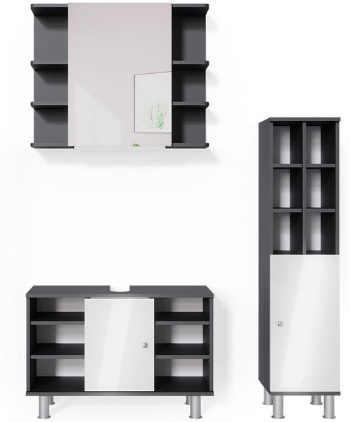 Badmöbel-Set Fynn Anthrazit 3 Teile, mit Midischrank Tür groß Vicco