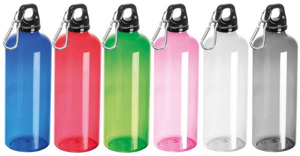 Macma Trinkflasche 6x Sporttrinkflasche mit Karabinerhaken / 600ml / 6 Farben