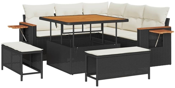 vidaXL Garten-Sofa-Set mit Kissen mit Speicher Schwarz Poly Rattan 3365115
