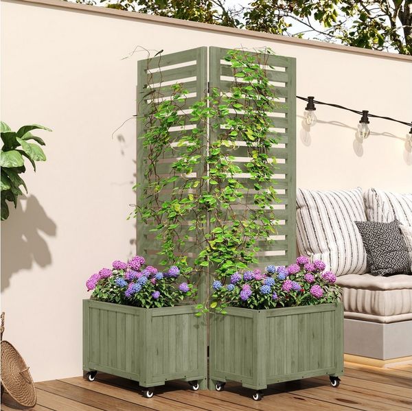 BlingBin Blumenkasten Pflanzkübel Pflanzgefäß für Garten Hof Terrasse (1 St, mit Spalier als Kletterhilfe und Klapp- und Universalrädern), Geeignet für Garten, Hof und Terrasse
