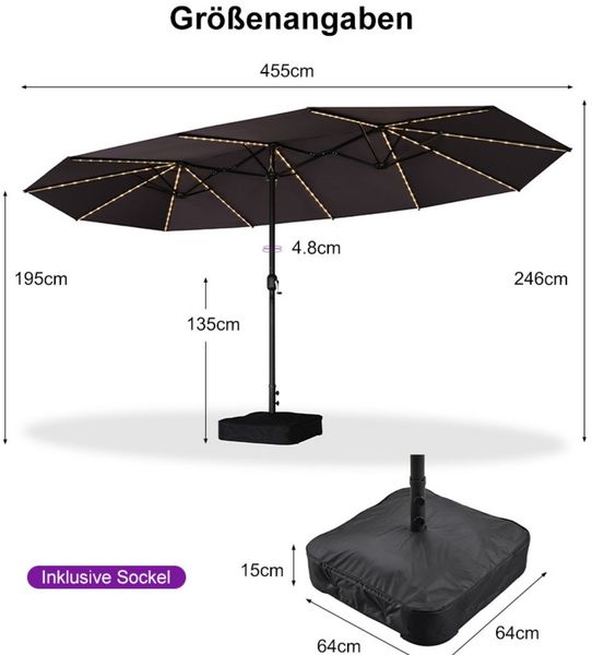 PURPLE LEAF Sonnenschirm Rechteckiger Doppelseitiger Sonnenschirm, Großer Tischsonnenschirm, LxB: 455x270 cm, mit 12 Schirmstreben, Kettenverschluss, mit Handkurbel, für Garten