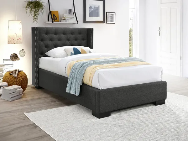 Vente-unique Bett MASSIMO Stoff, Grau, 114x111,5x216 cm