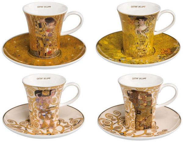 Goebel Espressotasse Gustav Klimt, Porzellan, Echtgolddekor, Gold, Der Kuss, die Erwartung, Adele Bloch-Bauer + Die