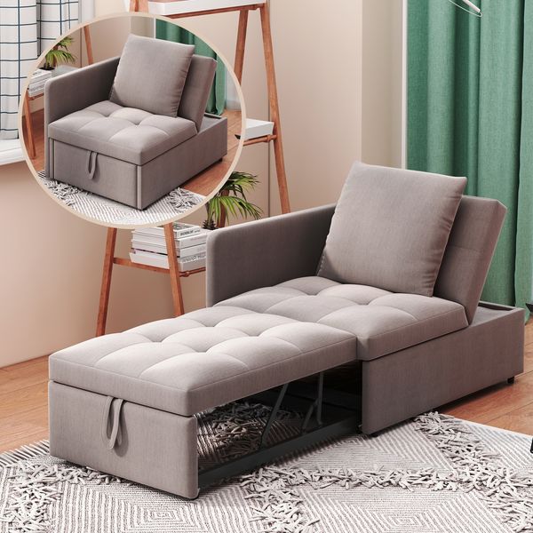 Multifunktions Schlafsofa 3-in-1, 177x68x65 cm, Grau Leinen, verstellbare Rückenlehne