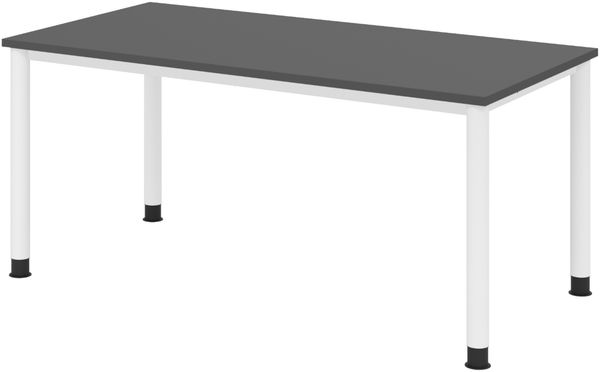 bümö höhenverstellbarer Schreibtisch H-Serie 160x80 cm in graphit, Gestell in Weiß - PC Tisch für's Büro manuell höhenverstellbar, Computertisch verstellbar, HS-16-G-W