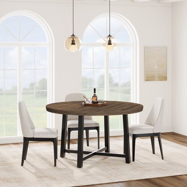 GarveeMore Esstisch Runder Esstisch Wohnzimmertisch Baumkantentisch Gartentisch (1 Tisch), Moderner runder Küchentisch 119 cm Durchmesser für 4-6 Personen