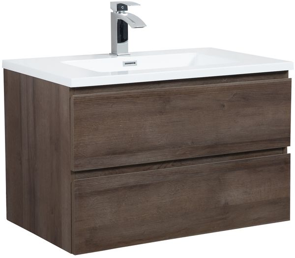 Badplaats Badmöbel Set mit Waschbecken und Unterschrank Angela 80 x 48 cm Braun Eiche - Waschbeckenunterschrank mit Soft-Close und Waschbecken, Vorgemontiert