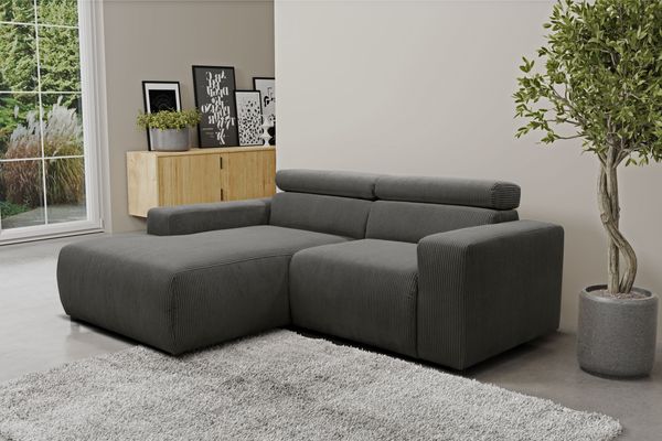 DOMO. collection Ecksofa Brandon, Couch in L-Form mit Kopfteilverstellung, Sofa, Polsterecke, Eckcouch, Polstergarnitur 285 x 175 x 80 cm (BxTxH), grau