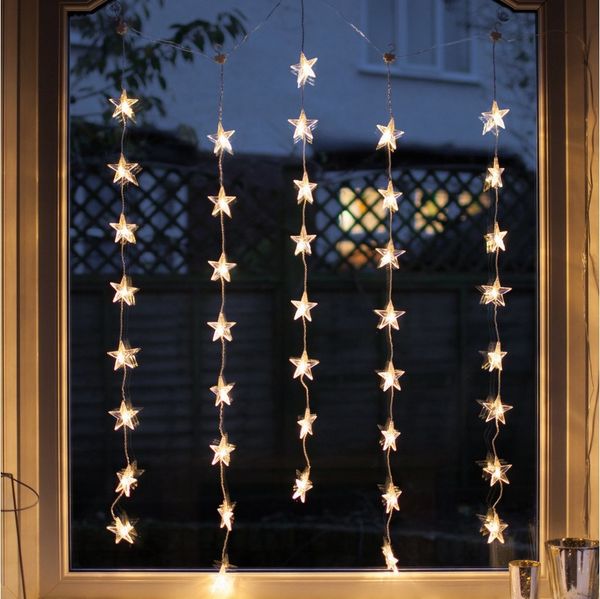 Lights4fun LED-Lichtervorhang 40er LED Sternen Lichtervorhang warmweiß 1 x 1,2m Innen
