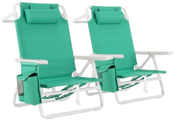 TLGREEN Campingstuhl 5-Fach verstellbare Strandstuhl, (Outdoor Faltstuhl mit Verstellbarer Hohe Rückenlehne, Eisbeute, 2 St), bis 150 kg belastbar