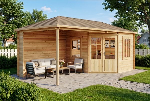 Alpholz 5-Eck Gartenhaus Mosel Gartenhaus aus Holz Holzhaus mit 40 mm Wandstärke inklusive Terrasse Blockbohlenhaus mit Montagematerial