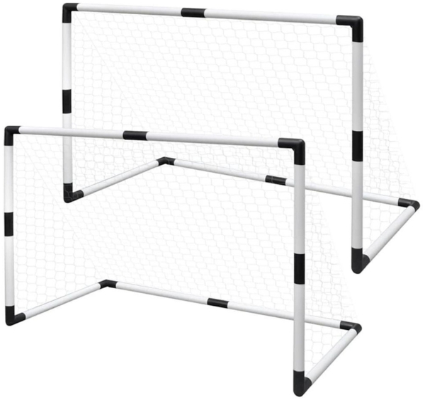 vidaXL Mini-Fußballtor, 2er-Set, Kunststoff weiß / schwarz, 91,5 x 48 x 61 cm