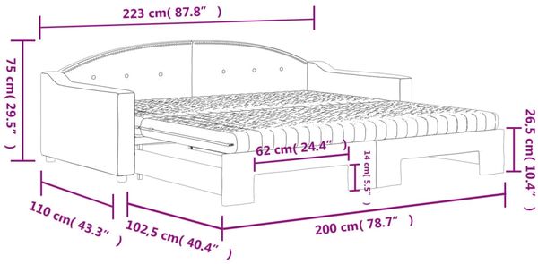 vidaXL Tagesbett Ausziehbar mit Matratzen Creme 100x200 cm Stoff 3197557 Bild 12