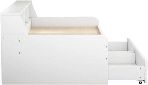 Bett 90x200 cm mit Stauraum und zwei Schubladen, weiß, Kiefer/MDF – minimalistisches Daybed Bild 9