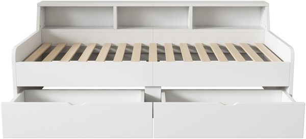 Bett 90x200 cm mit Stauraum und zwei Schubladen, weiß, Kiefer/MDF – minimalistisches Daybed Bild 8