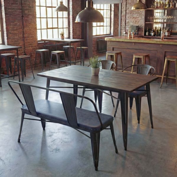 Esszimmer-Set HWC-H10, 2xEsszimmerstuhl Sitzbank Esszimmertisch Kunstleder Ulme Holz MVG Industrial Gastronomie ~ grau