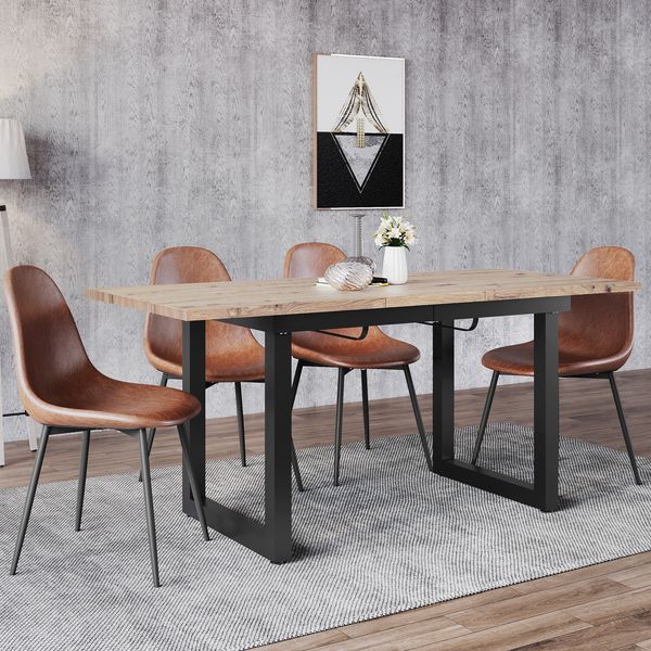 Esstisch ausziehbar B 140/180 x T 80 x H 75 cm, MDF in Eicheoptik, Metallgestell, Industrial-Stil
