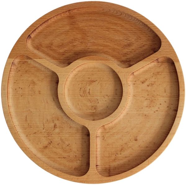 Ø25cm Servierplatte aus natürlichem Holz mit 4 geteilten Fächern, Servierteller von Vorspeisen, Käse und Snacks, Holzplatte Cheeseboard für Fleisch und Käse, Käseplatte, Cheese Board