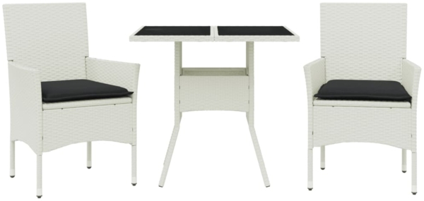 vidaXL 3-tlg. Garten-Essgruppe mit Kissen Weiß Poly Rattan und Glas 3278613