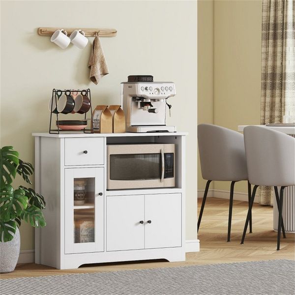 OKWISH Sideboard Küchenschrank (mit Kabelauslass & verstellbaren Ablagen – 3 Türen, 1 Schublade – perfekt als Küchen-, Esszimmer- oder Wohnzimmer-Sideboard, 1 St, 80B x 35T x 72,2H cm)