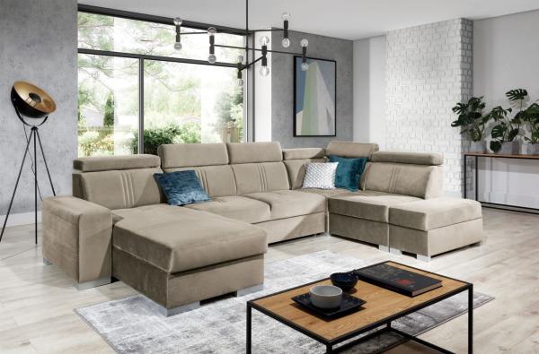 Wohnlandschaft Schlafsofa NOLAN inkl. USB in Stoff Element Beige Ottomane Links