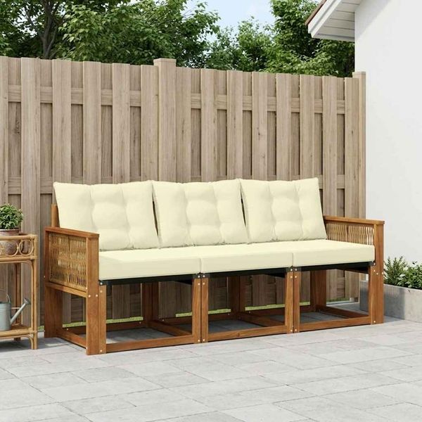 vidaXL Outdoor-Sofagarnitur mit Kissen 3 pcs Natur und Creme 3381746